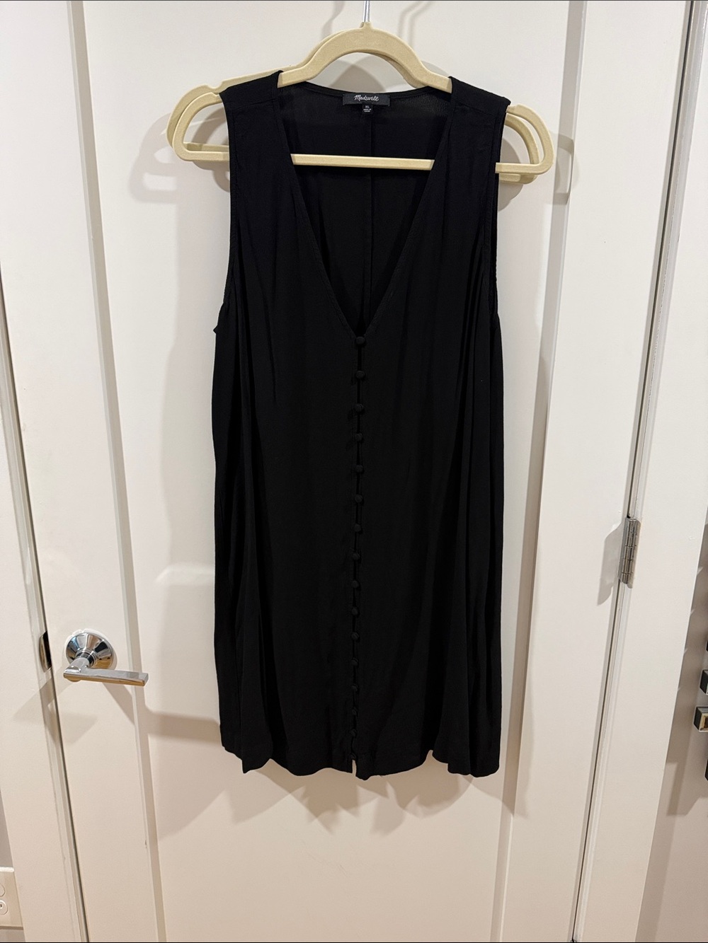 Madewell Black Sleeveless V-Neck Dress with Button Placket
